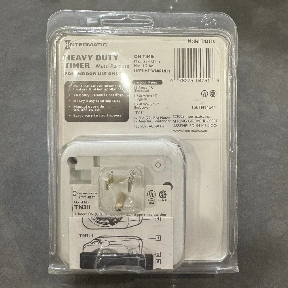 Intermatic Model TN311C Heavy Duty 24-Hour Multi-purpose Timer 3 On/Off Settings